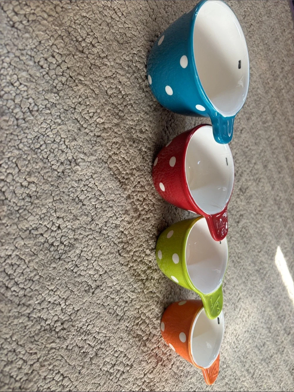 Polka Dot Ceramic Measuring Cups - Blue, Red, Green, Orange